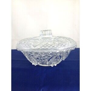 Kig/Malaysia Pressed Glass Candy Nut Dish With Lid Heart Rose Design